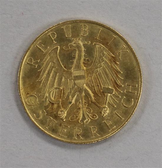 An Austrian 25 Schilling gold coin, 1926 5.88g, some contact marks otherwise prooflike.